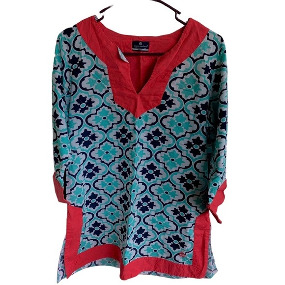 Simply Southern Women's Flower Medallion Print Tunic Top Pink Green SIze Medium - Picture 1 of 2